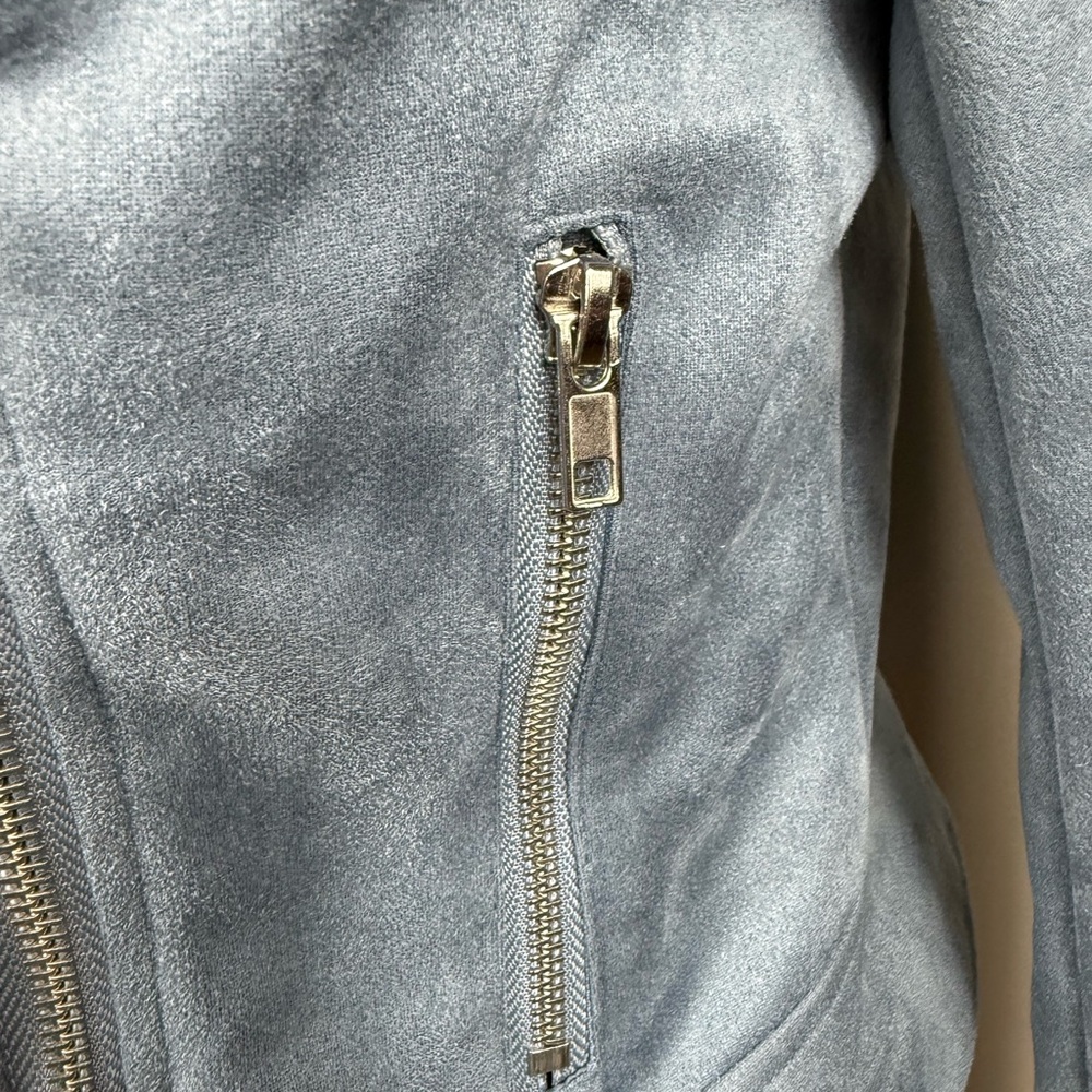 BB Dakota Steve Madden blue faux suede moto zip jacket size small - Picture 4 of 13